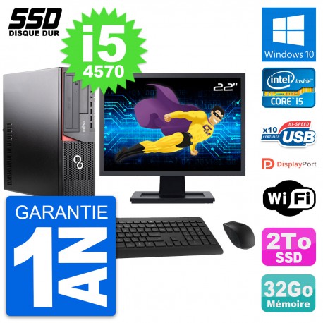 PC Fujitsu E920 DT Ecran 22" Intel Core i5-4570 RAM 32Go SSD 2To Windows 10 Wifi
