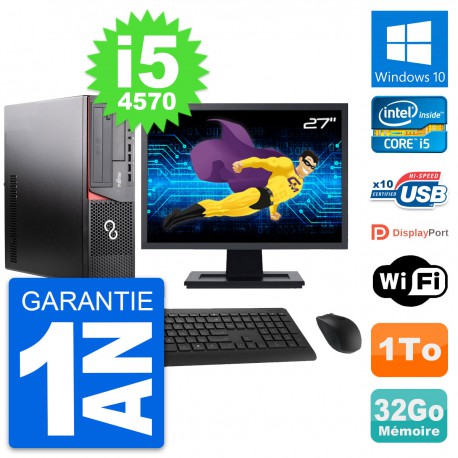 PC Fujitsu E920 DT Ecran 27" Intel i5-4570 RAM 32Go Disque 1To Windows 10 Wifi