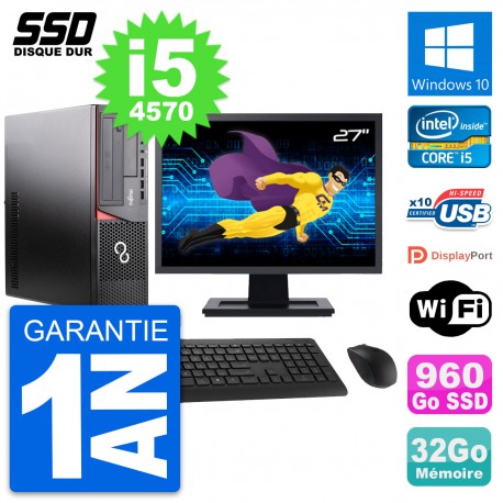 PC Fujitsu E920 DT Ecran 27" Intel i5-4570 RAM 32Go SSD 960Go Windows 10 Wifi