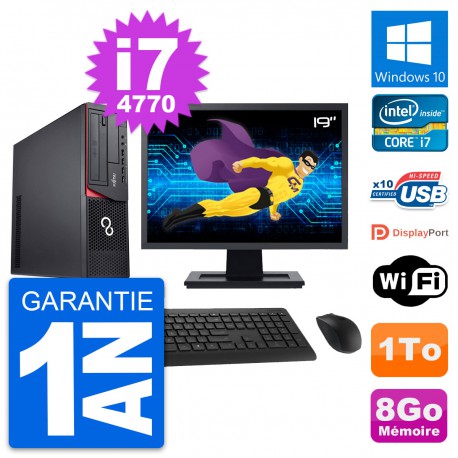 PC Fujitsu E920 DT Ecran 19" Intel i7-4770 RAM 8Go Disque 1To Windows 10 Wifi