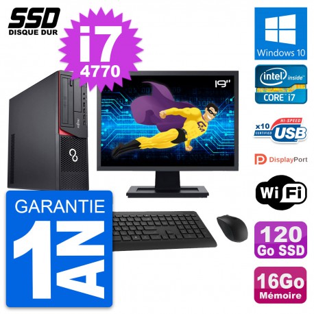 PC Fujitsu E920 DT Ecran 19" Intel i7-4770 RAM 16Go SSD 120Go Windows 10 Wifi