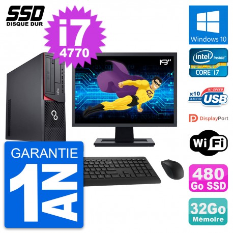 PC Fujitsu E920 DT Ecran 19" Intel i7-4770 RAM 32Go SSD 480Go Windows 10 Wifi