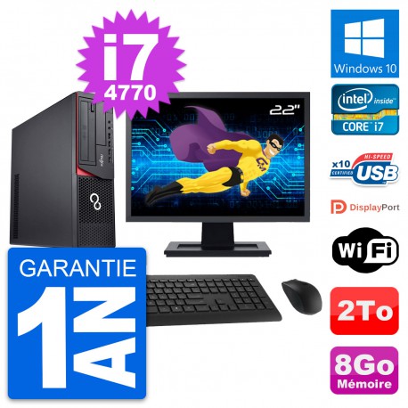 PC Fujitsu E920 DT Ecran 22" Intel i7-4770 RAM 8Go Disque 2To Windows 10 Wifi