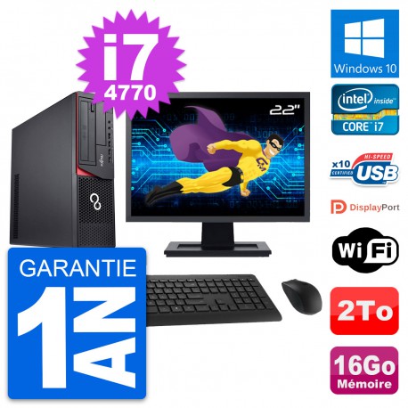 PC Fujitsu E920 DT Ecran 22" Intel i7-4770 RAM 16Go Disque 2To Windows 10 Wifi