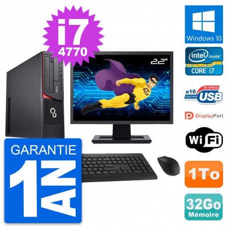 PC Fujitsu E920 DT Ecran 22" Intel i7-4770 RAM 32Go Disque 1To Windows 10 Wifi
