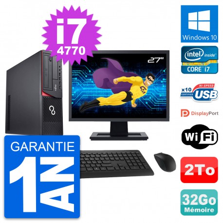 PC Fujitsu E920 DT Ecran 27" Intel i7-4770 RAM 32Go Disque 2To Windows 10 Wifi