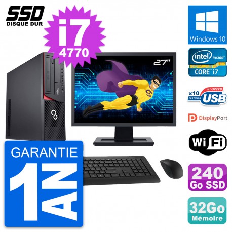 PC Fujitsu E920 DT Ecran 27" Intel i7-4770 RAM 32Go SSD 240Go Windows 10 Wifi