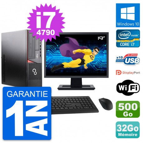 PC Fujitsu E920 DT Ecran 19" Intel i7-4790 RAM 32Go Disque 500Go Windows 10 Wifi