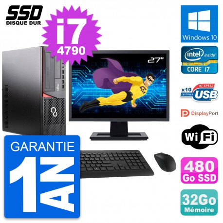 PC Fujitsu E920 DT Ecran 27" Intel i7-4790 RAM 32Go SSD 480Go Windows 10 Wifi