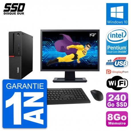 PC Lenovo ThinkCentre M700 SFF Ecran 19" G4400 RAM 8Go SSD 240Go Windows 10 Wifi