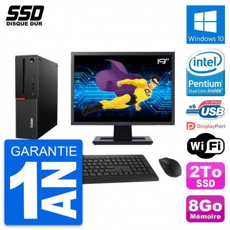 PC Lenovo ThinkCentre M700 SFF Ecran 19" G4400 RAM 8Go SSD 2To Windows 10 Wifi