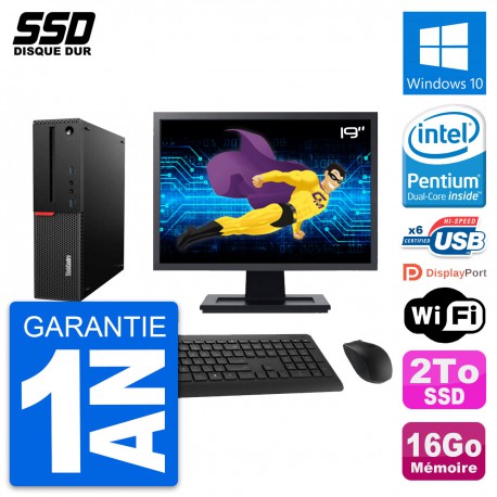 PC Lenovo ThinkCentre M700 SFF Ecran 19" G4400 RAM 16Go SSD 2To Windows 10 Wifi