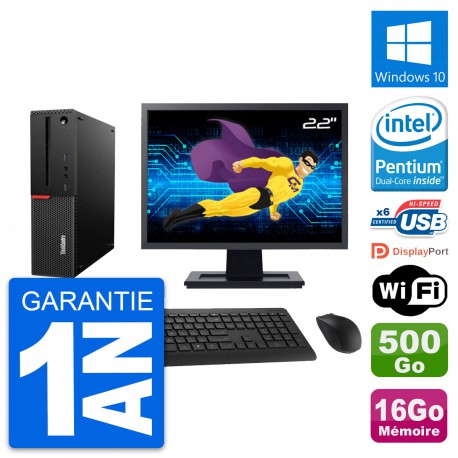 PC Lenovo M700 SFF Ecran 22" Intel G4400 RAM 16Go Disque 500Go Windows 10 Wifi