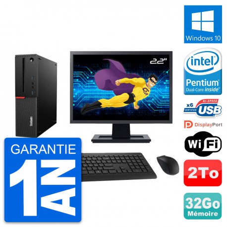 PC Lenovo M700 SFF Ecran 22" Intel G4400 RAM 32Go Disque 2To Windows 10 Wifi