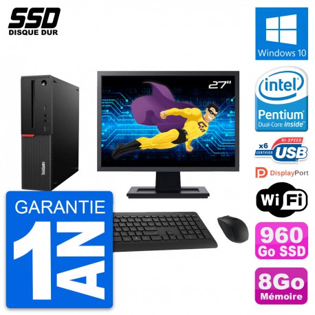 PC Lenovo ThinkCentre M700 SFF Ecran 27" G4400 RAM 8Go SSD 960Go Windows 10 Wifi