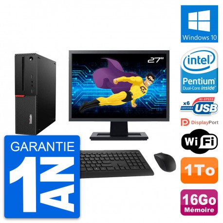PC Lenovo M700 SFF Ecran 27" Intel G4400 RAM 16Go Disque 1To Windows 10 Wifi