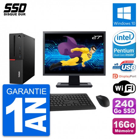 PC Lenovo M700 SFF Ecran 27" Intel G4400 RAM 16Go SSD 240Go Windows 10 Wifi