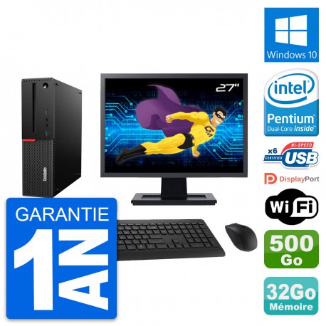 PC Lenovo M700 SFF Ecran 27" Intel G4400 RAM 32Go Disque 500Go Windows 10 Wifi