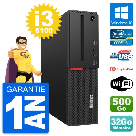 PC Lenovo ThinkCentre M700 SFF i3-6100 RAM 32Go Disque 500Go Windows 10 Wifi