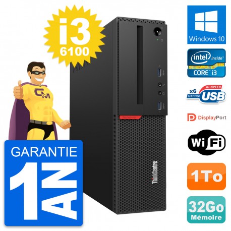 PC Lenovo ThinkCentre M700 SFF Intel i3-6100 RAM 32Go Disque 1To Windows 10 Wifi