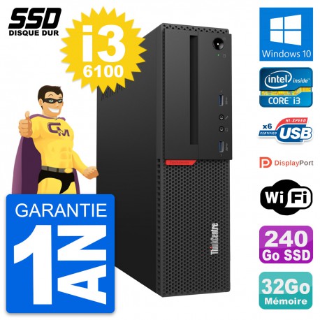 PC Lenovo ThinkCentre M700 SFF Intel i3-6100 RAM 32Go SSD 240Go Windows 10 Wifi