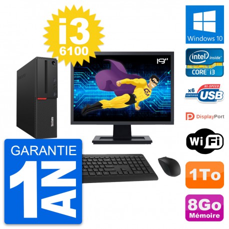 PC Lenovo M700 SFF Ecran 19" Intel i3-6100 RAM 8Go Disque 1To Windows 10 Wifi