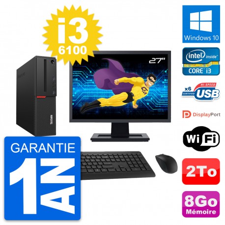 PC Lenovo M700 SFF Ecran 27" Intel i3-6100 RAM 8Go Disque 2To Windows 10 Wifi