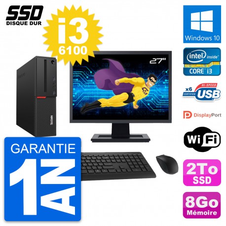 PC Lenovo ThinkCentre M700 SFF Ecran 27" i3-6100 RAM 8Go SSD 2To Windows 10 Wifi