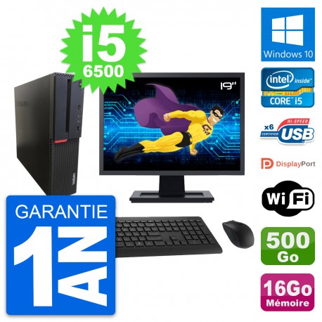 PC Lenovo M700 SFF Ecran 19" i5-6500 RAM 16Go Disque Dur 500Go Windows 10 Wifi