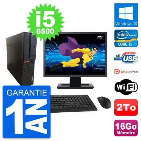 PC Lenovo M700 SFF Ecran 19" Intel i5-6500 RAM 16Go Disque 2To Windows 10 Wifi