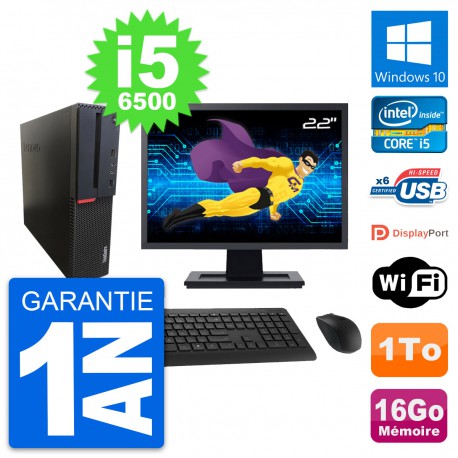 PC Lenovo M700 SFF Ecran 22" Intel i5-6500 RAM 16Go Disque 1To Windows 10 Wifi