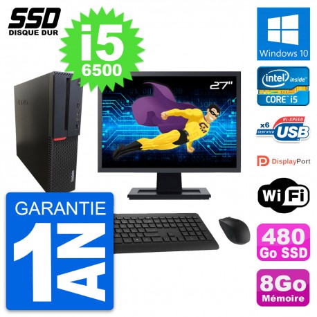 PC Lenovo M700 SFF Ecran 27" Intel i5-6500 RAM 8Go SSD 480Go Windows 10 Wifi