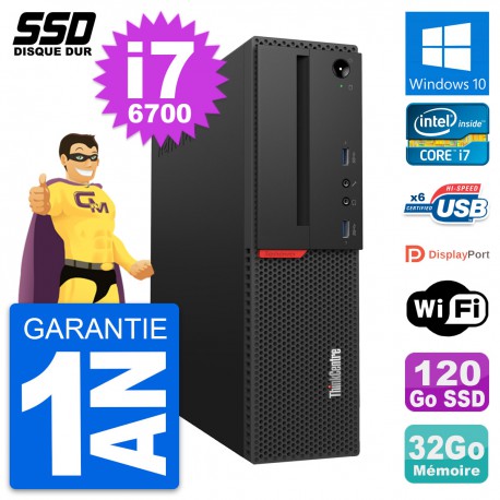 PC Lenovo ThinkCentre M700 SFF Intel i7-6700 RAM 32Go SSD 120Go Windows 10 Wifi