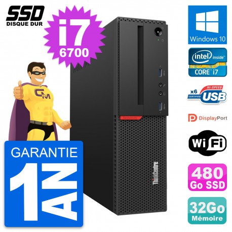 PC Lenovo ThinkCentre M700 SFF Intel i7-6700 RAM 32Go SSD 480Go Windows 10 Wifi