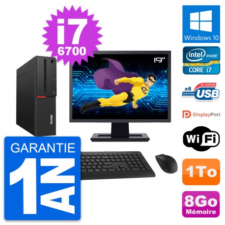 PC Lenovo M700 SFF Ecran 19" Intel i7-6700 RAM 8Go Disque 1To Windows 10 Wifi