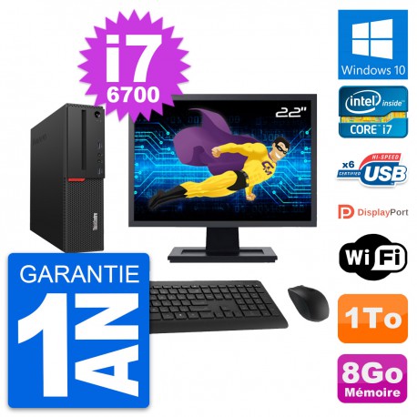 PC Lenovo M700 SFF Ecran 22" Intel i7-6700 RAM 8Go Disque 1To Windows 10 Wifi