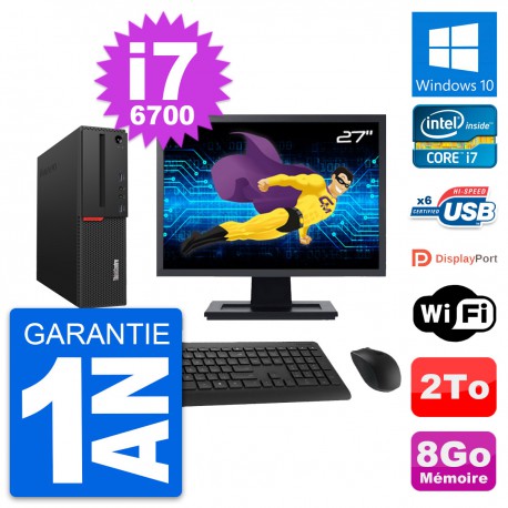 PC Lenovo M700 SFF Ecran 27" Intel i7-6700 RAM 8Go Disque 2To Windows 10 Wifi