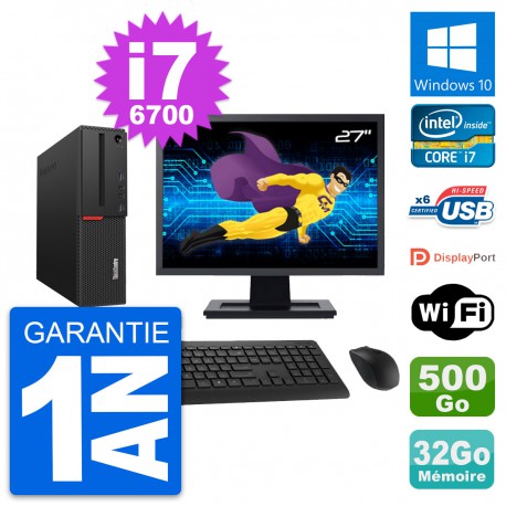 PC Lenovo M700 SFF Ecran 27" Intel i7-6700 RAM 32Go Disque 500Go Windows 10 Wifi