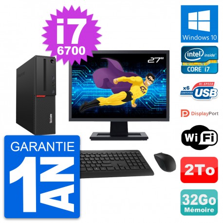 PC Lenovo M700 SFF Ecran 27" Intel i7-6700 RAM 32Go Disque 2To Windows 10 Wifi