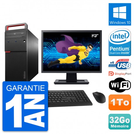 PC Tour Lenovo M700 Ecran 19" Intel G4400 RAM 32Go Disque 1To Windows 10 Wifi