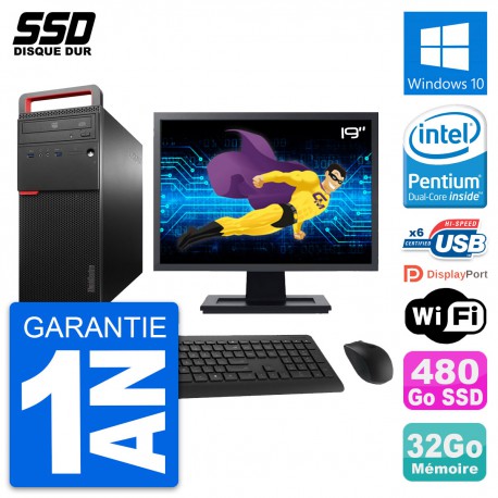 PC Tour Lenovo M700 Ecran 19" Intel G4400 RAM 32Go SSD 480Go Windows 10 Wifi