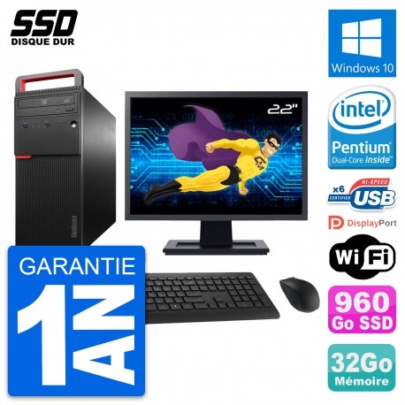 PC Tour Lenovo M700 Ecran 22" Intel G4400 RAM 32Go SSD 960Go Windows 10 Wifi