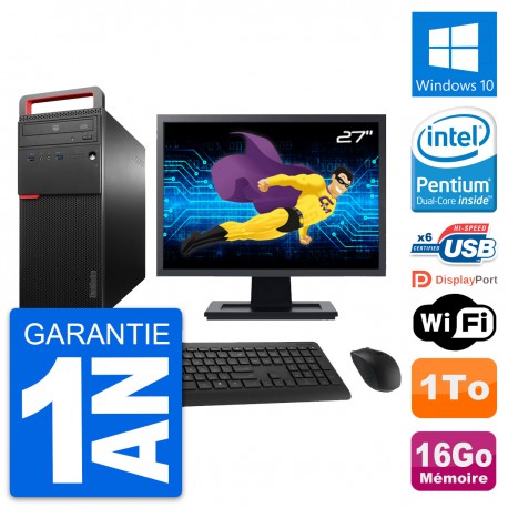PC Tour Lenovo M700 Ecran 27" Intel G4400 RAM 16Go Disque 1To Windows 10 Wifi