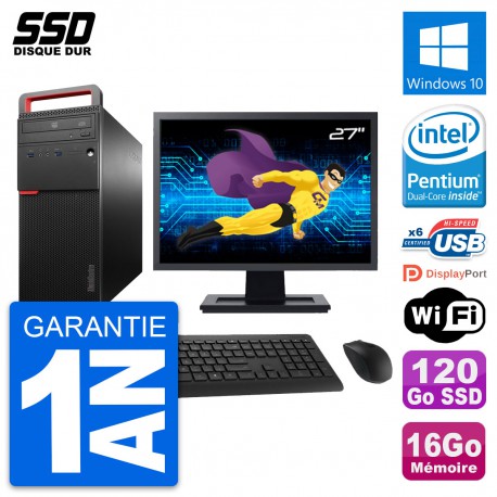 PC Tour Lenovo M700 Ecran 27" Intel G4400 RAM 16Go SSD 120Go Windows 10 Wifi
