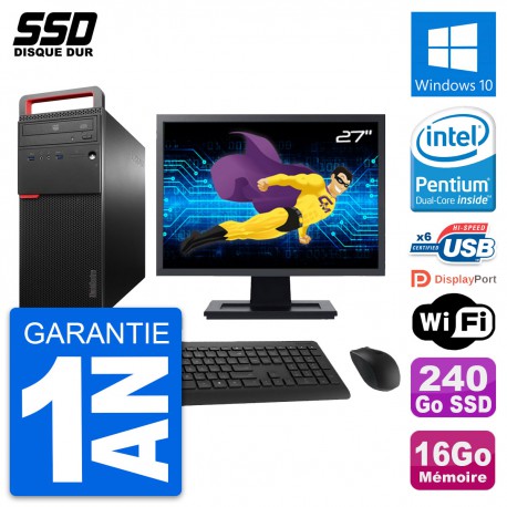PC Tour Lenovo M700 Ecran 27" Intel G4400 RAM 16Go SSD 240Go Windows 10 Wifi