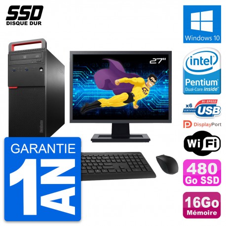 PC Tour Lenovo M700 Ecran 27" Intel G4400 RAM 16Go SSD 480Go Windows 10 Wifi