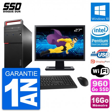 PC Tour Lenovo M700 Ecran 27" Intel G4400 RAM 16Go SSD 960Go Windows 10 Wifi