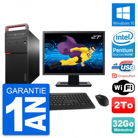 PC Tour Lenovo M700 Ecran 27" Intel G4400 RAM 32Go Disque 2To Windows 10 Wifi