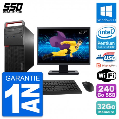PC Tour Lenovo M700 Ecran 27" Intel G4400 RAM 32Go SSD 240Go Windows 10 Wifi