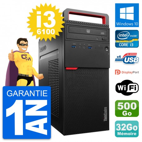 PC Tour Lenovo ThinkCentre M700 i3-6100 RAM 32Go Disque 500Go Windows 10 Wifi